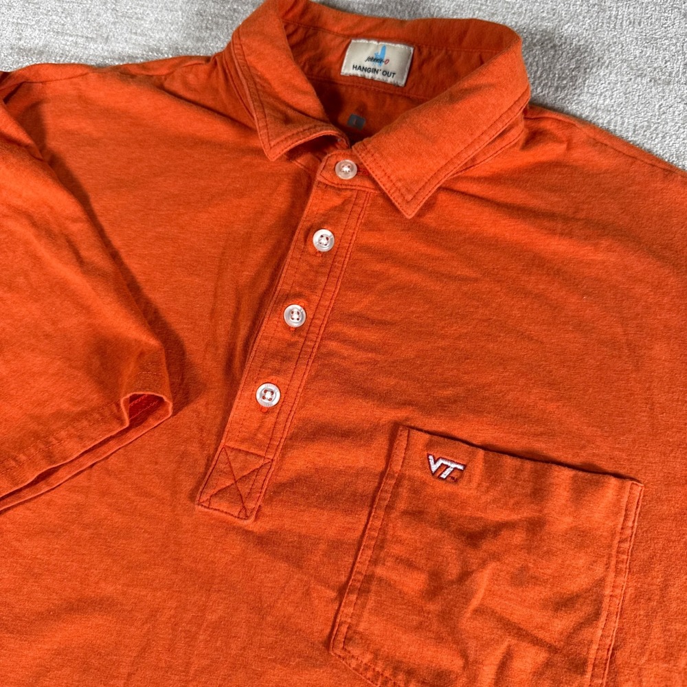 NEW Johnnie-O Polo Shirt Mens L Orange Virginia Tech VT Game Day Stretch
